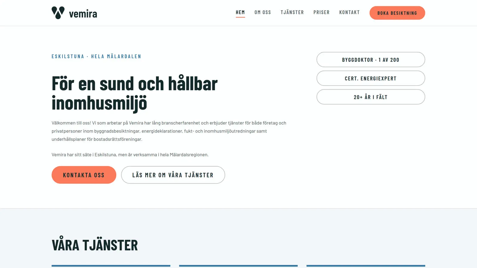 Startsidan på vemira.se